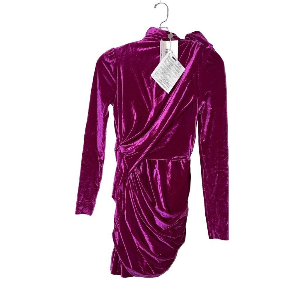 Balenciaga Womens Mini Dress Purple Size 6 Stretch Velvet Ruched Ruffle Zip New